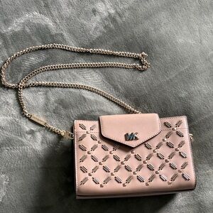 Michael Kors Tan Metallic Beaded Crossbody Bag with Chain Strap